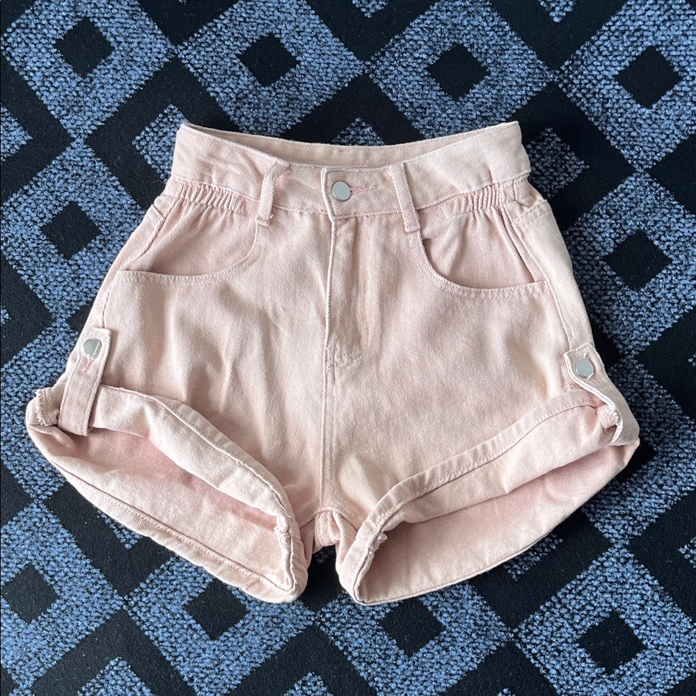 High-Rise Light Pink Rolled-Hem Women’s Shorts